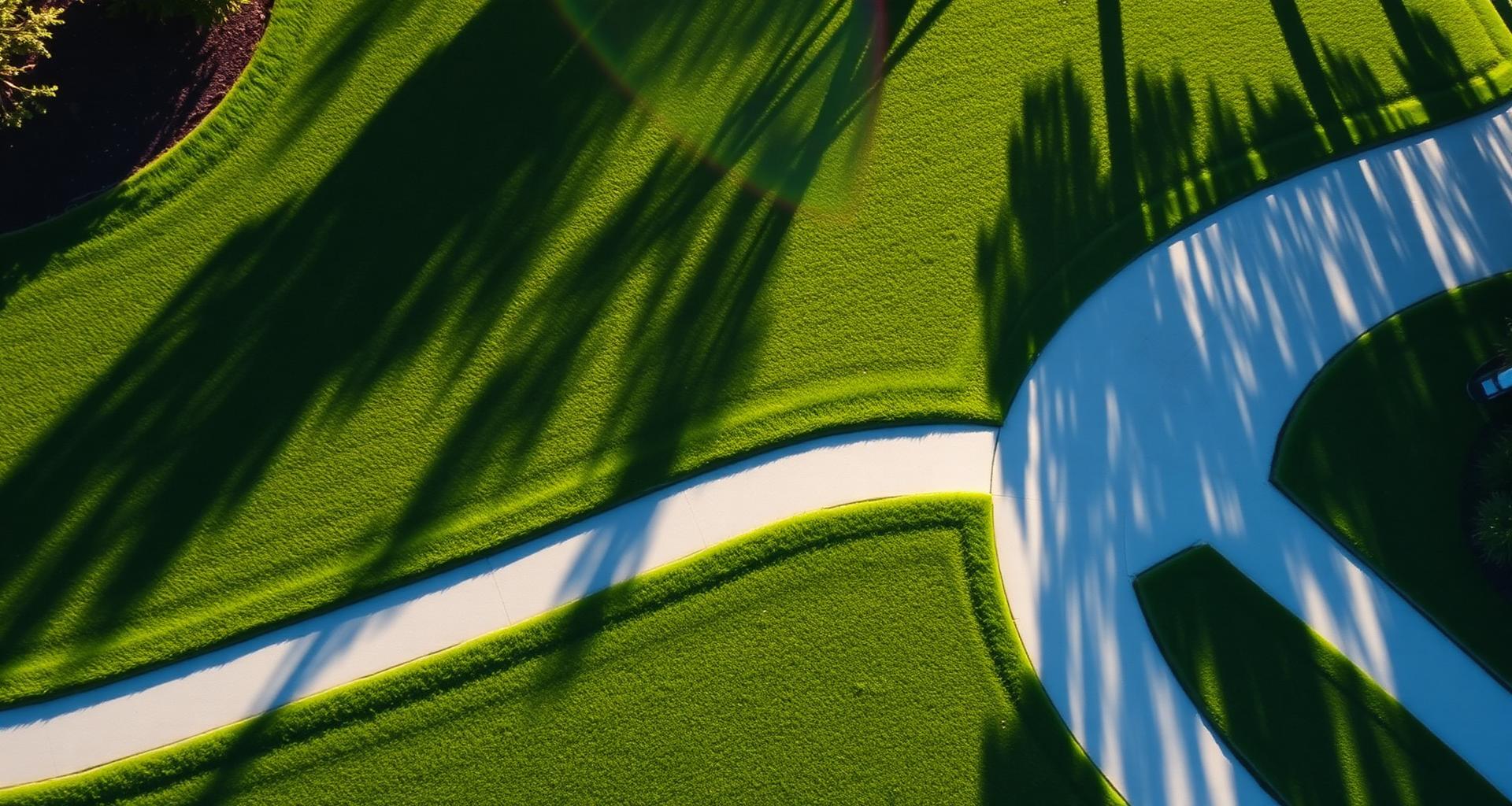 Aerial view of a perfectly manicured residential lawn